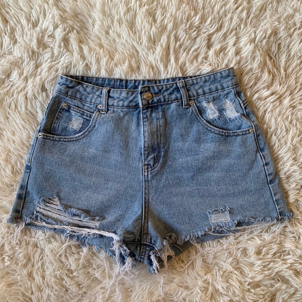 Princess Polly High Waisted Distressed Shorts - Picture 1 of 9